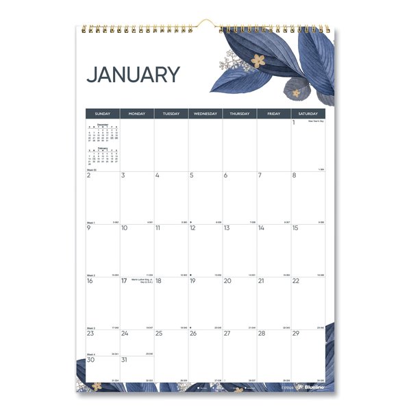 Blueline 12-Month Colorful Wall Calendar, 12 x 17, Blue/Purple/White, 2022 C173128